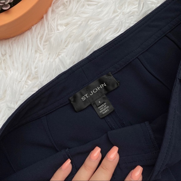 St. John Jennifer Navy Blue Slit Ankle Dress Pants - Picture 5 of 13